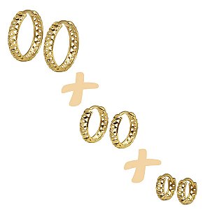 Kit 3 Pares Brinco Argola Ouro 18k