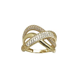 Anel Trançado Filigrana em Ouro 18k e Zircônias