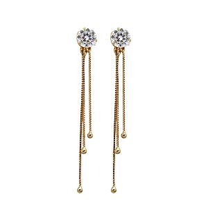 Brinco Franja Ponto de Luz em Ouro 18k e Moissanite