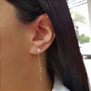 Brinco Franja Ponto de Luz em Ouro 18k - Diamante Laboratório 80pts