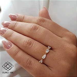 Anel Aparador Gotas em Ouro 18k Zircônia