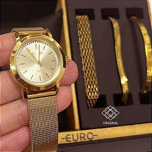 Kit Relógio Euro Feminino Dourado Eu2035zce/k4d