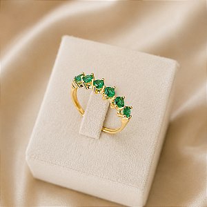 Anel Meia Aliança em Ouro 18k e Zircônia
