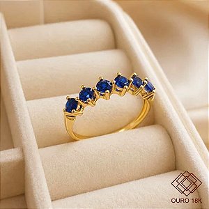 Anel Meia Aliança em Ouro 18k e Zircônia Azul