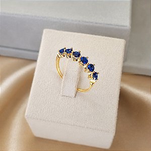Anel Meia Aliança em Ouro 18k e Zircônia Azul