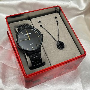 Kit Relógio Mondaine Feminino Preto 32683lpmvpe4k2