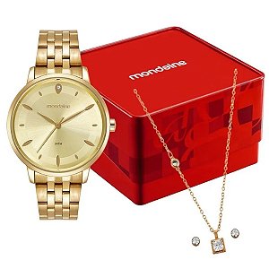 Kit Relógio Mondainde Feminino Dourado 99920lpmkde1k1
