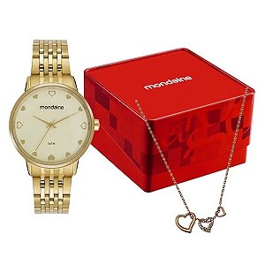 Kit Relógio Mondaine Feminino Dourado 99879lpmkde1k1