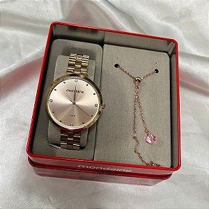 Kit Relógio Mondaine Feminino Rose 32672lpmvre2k2