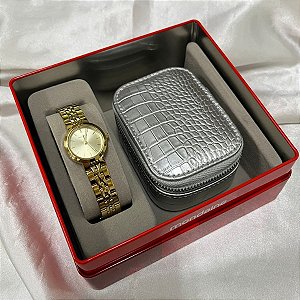 Kit Relógio Mondaine Feminino Dourado 99816lpmvde1k2
