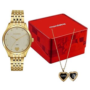 Kit Relógio Mondaine Feminino Dourado 99866lpmvde1k1