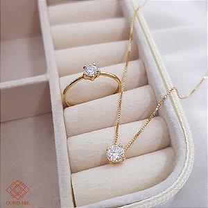 Conjunto 2 peças - Gargantilha e Anel Ouro 18k