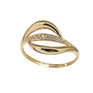 Anel Vazado em Ouro 18k e Zircônias