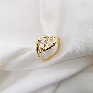 Anel Vazado em Ouro 18k e Zircônias