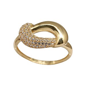 Anel Vazado em Ouro 18k e Zircônias