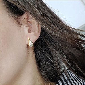 Brinco Gota em Ouro 18k e Zircônia