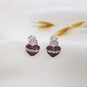 Brinco Sagrado Coração de Jesus Prata 925