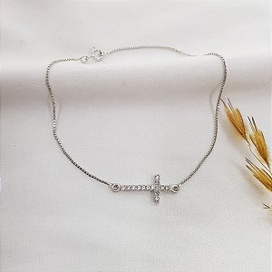 Pulseira Cruz em Prata 925 Zircônias