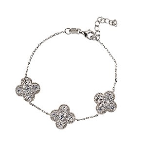 Pulseira Trevo Quatro Folhas em Prata 925 e Zircônias