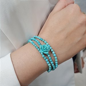 Pulseira Flor Pedrarias Cor Turquesa