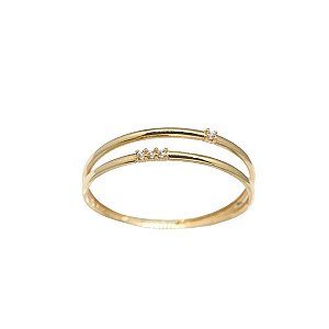 Anel Vazado 4 Zircônias em Ouro 18k