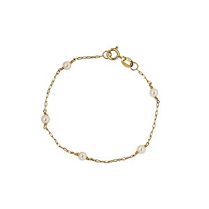 Pulseira Infantil Pérolas em Ouro 10k