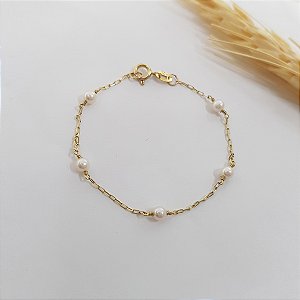 Pulseira Infantil Pérolas em Ouro 10k