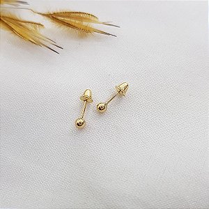 Brinco Infantil Bolinha 2mm em Ouro 10k