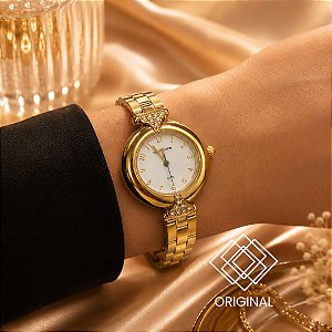 Relógio Mondaine Feminino Cristais Dourado 33022lpmvde1