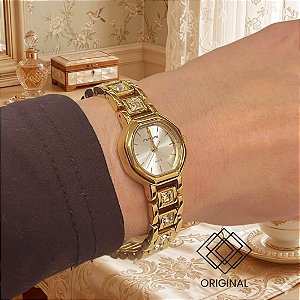Relógio Feminino Facetado Cristais Dourado Mondaine 33000lpmvdm1