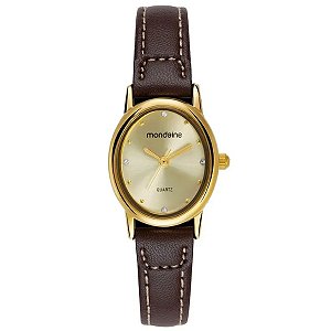 Relógio Feminino Oval Cristais Marrom Mondaine 32996lpmvdh1