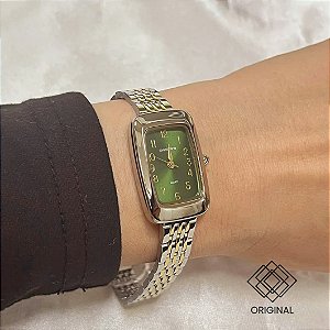 Relógio Feminino Retangular Abaulado Bicolor Mondaine 33007lpmvbe3