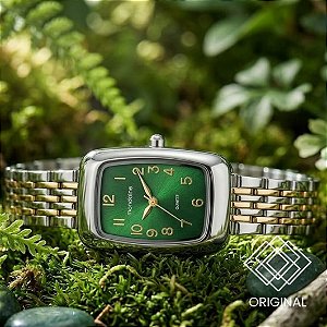 Relógio Feminino Retangular Abaulado Bicolor Mondaine 33007lpmvbe3