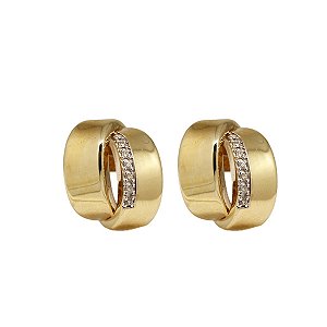 Brinco Duplo Fosco em Ouro 10k e Diamante