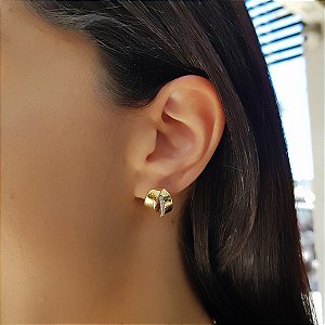 Brinco Duplo Fosco em Ouro 10k e Diamante