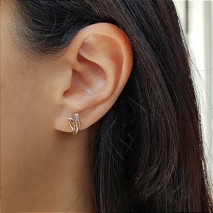 Brinco Duplo em Ouro 10k e Diamante