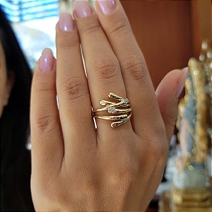 Anel Trançado em Ouro 10k e Diamante