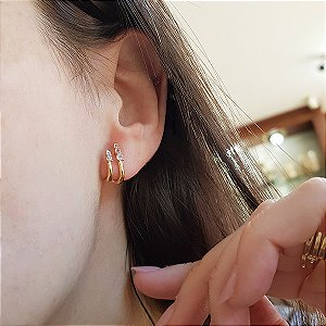 Brinco Duplo em Ouro 18k e Topázio