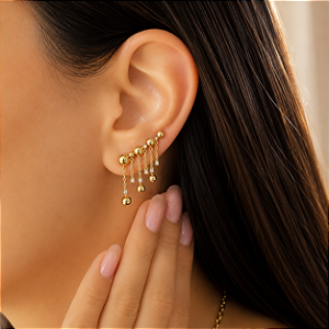 Brinco Franja em Ouro 18k e Diamante