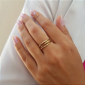 Anel Bold 3 Aros em Ouro 18k