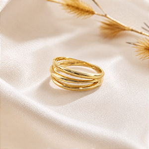 Anel Bold 3 Aros em Ouro 18k