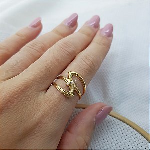 Anel Vazado em Ouro 18k e Zircônias