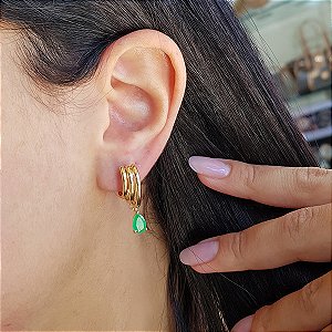 Brinco Trio em Ouro 18k e Nefrita