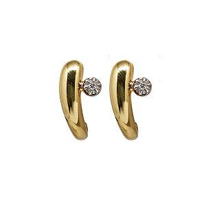Brinco Meia Argola em Ouro 18k e Diamante