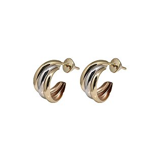 Brinco Meia Argola 3 Cores em Ouro 10k - cod30075