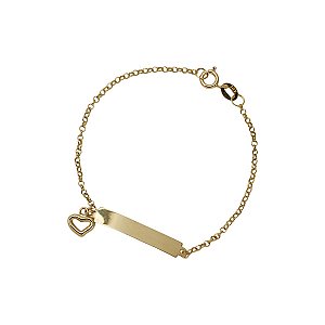 Pulseira Infantil Plaquinha com Coração em Ouro 10k