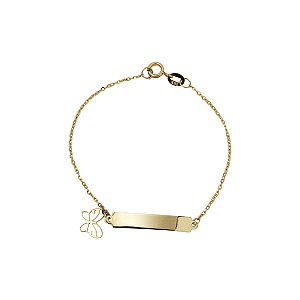 Pulseira Infantil Plaquinha e borboleta em Ouro 10k