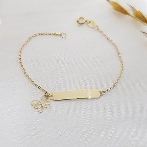 Pulseira Infantil Plaquinha e borboleta em Ouro 10k