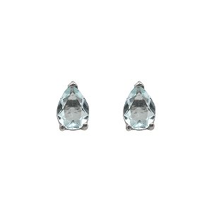 Brinco Solitário Gota Prata 925 Zircônia Azul