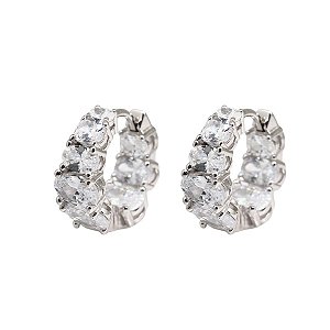 Brinco Argola Pequena Prata 925 Cravejada com Zircônias